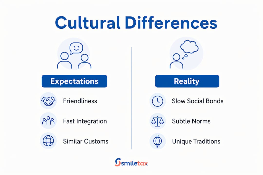 Infographic comparing cultural expectations and realities in Ireland