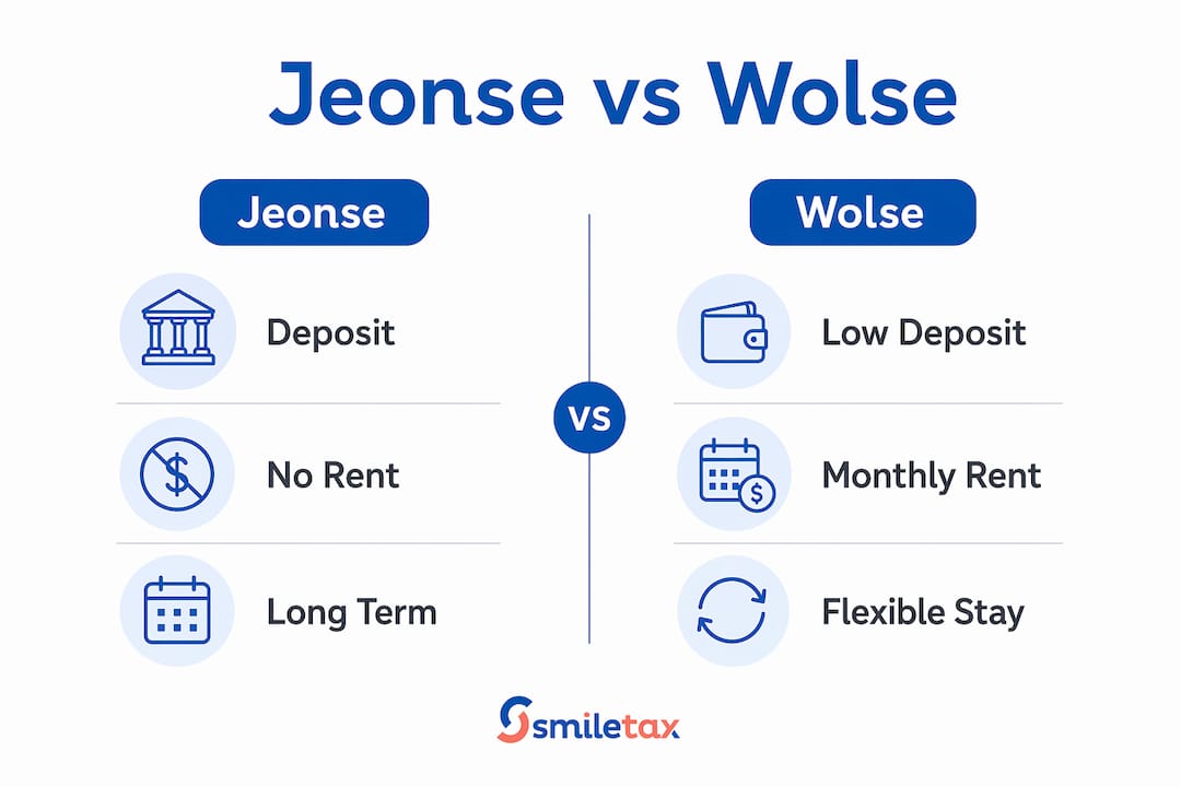 Infographic comparing Jeonse and Wolse housing options in South Korea