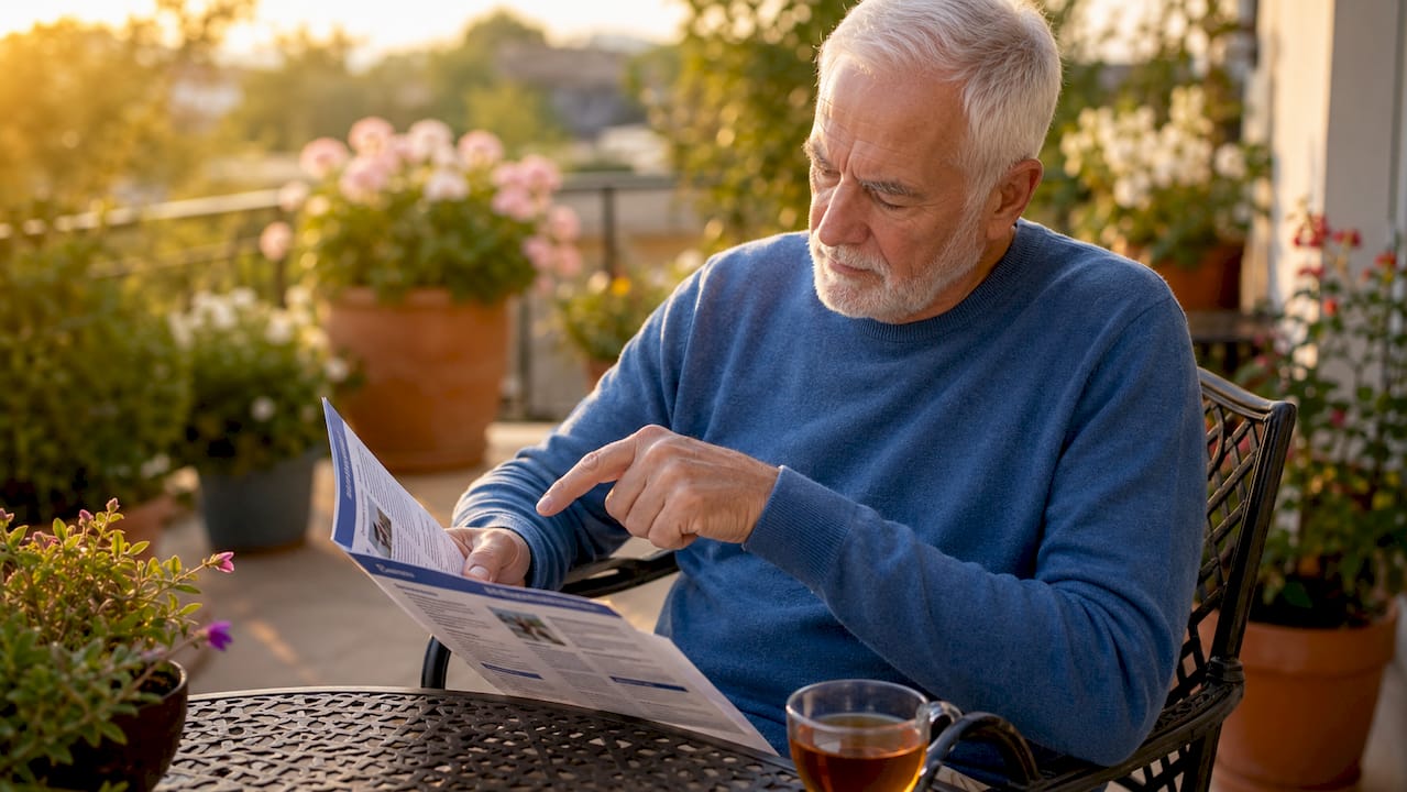 Hands holding Medicare brochure with table items