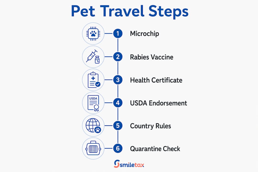 Infographic showing key steps for international pet travel