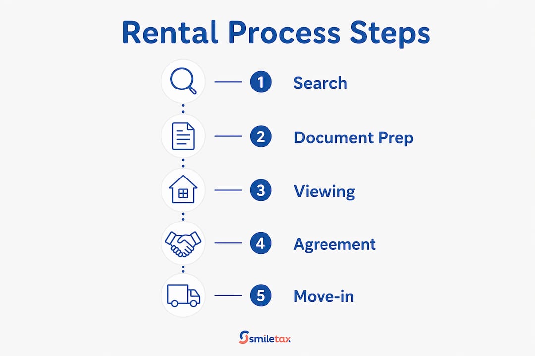 Infographic showing rental process steps abroad
