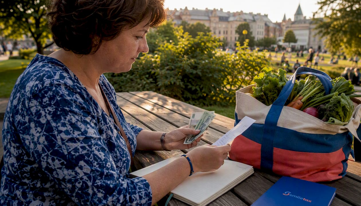 Polish woman budgeting groceries in Kraków