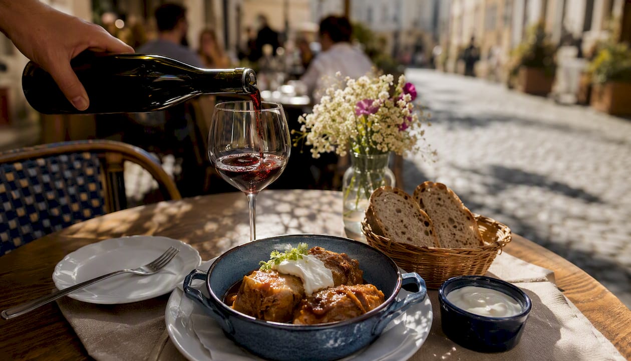 Lunch with traditional Hungarian food outdoors