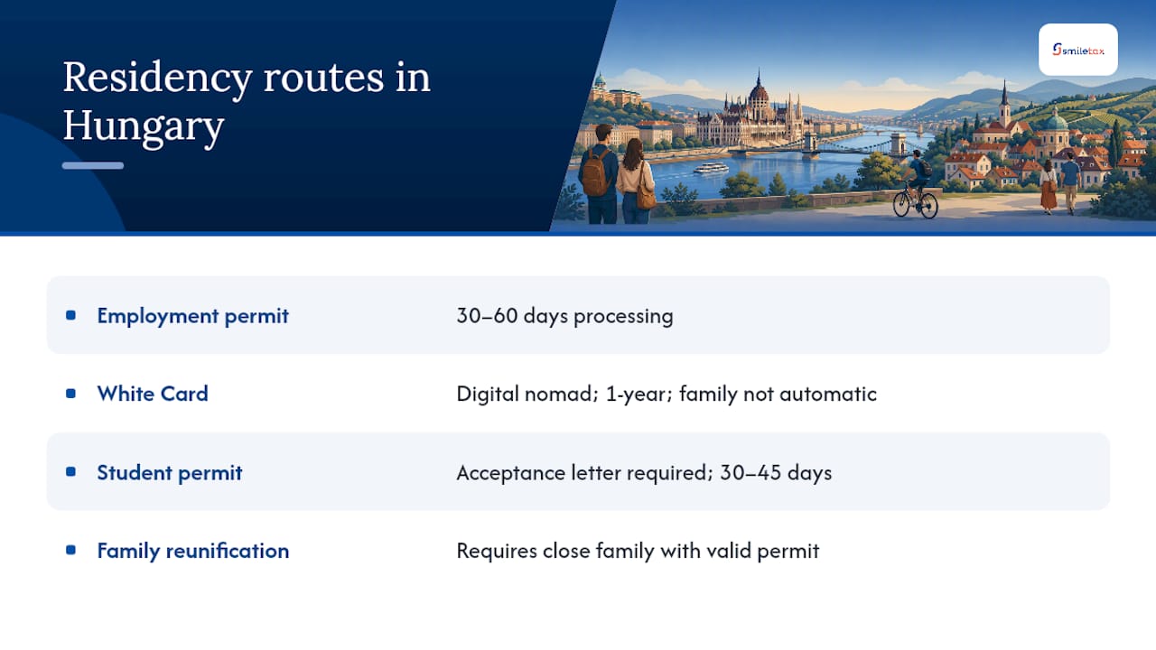 What are the residency routes for Americans moving to Hungary? — overview diagram