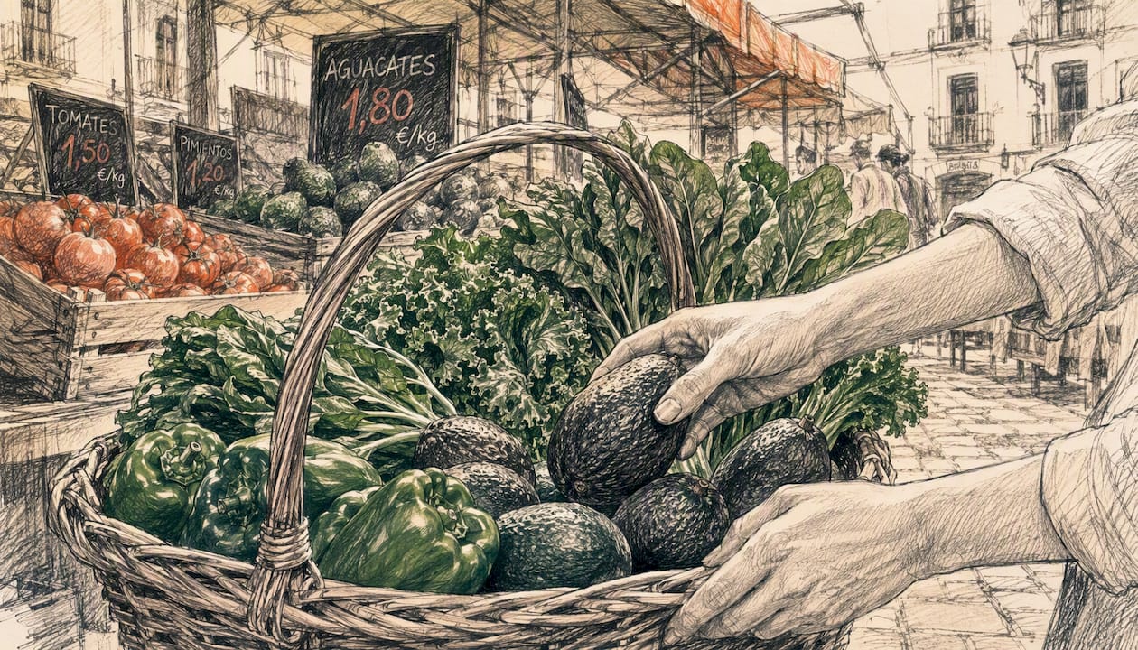 Basket of fresh produce at Spanish market