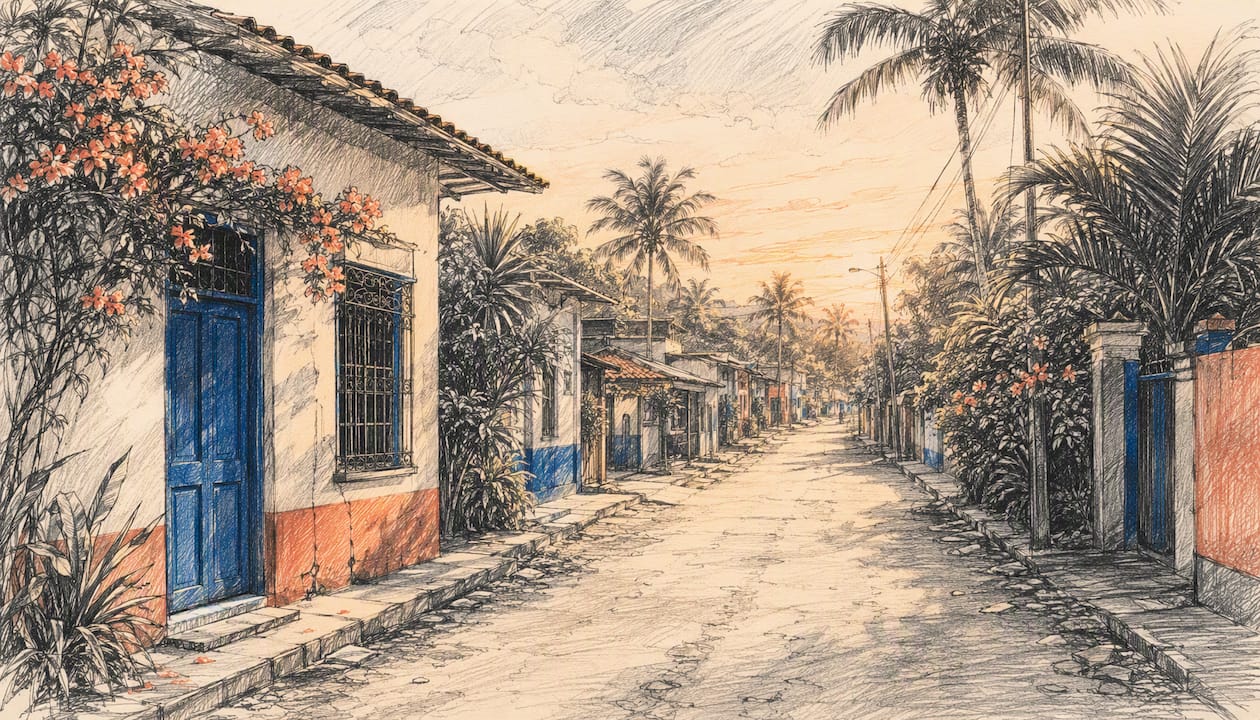Residential street in Costa Rica neighborhood