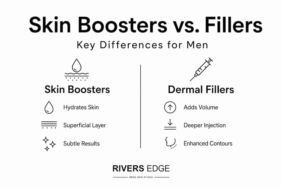 Infographic comparing skin boosters and dermal fillers