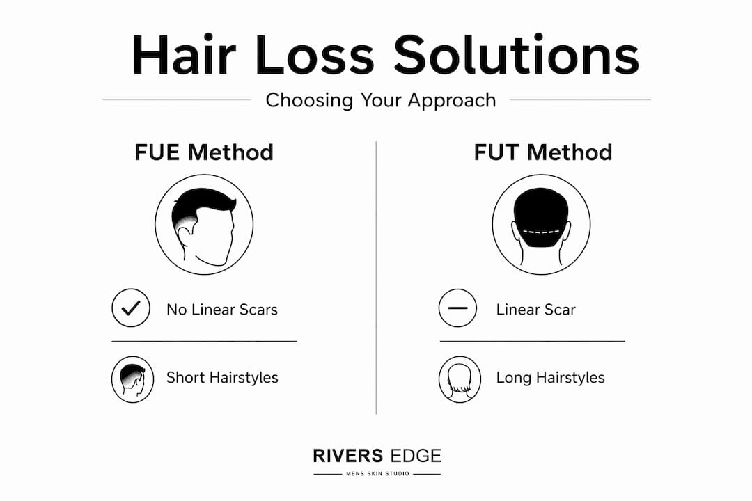 Infographic comparing FUE and FUT hair loss methods