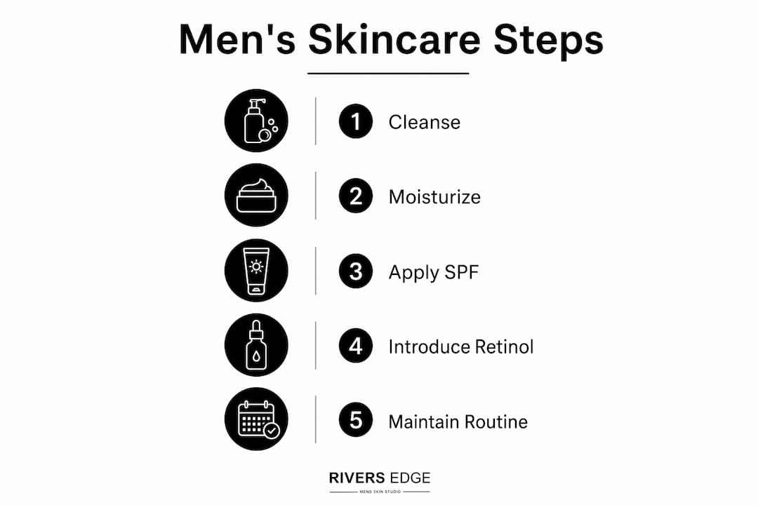 Infographic showing daily men's skincare steps