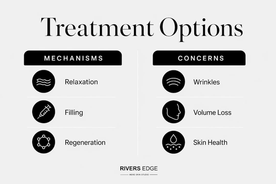 Infographic comparing aesthetic treatment mechanisms and concerns