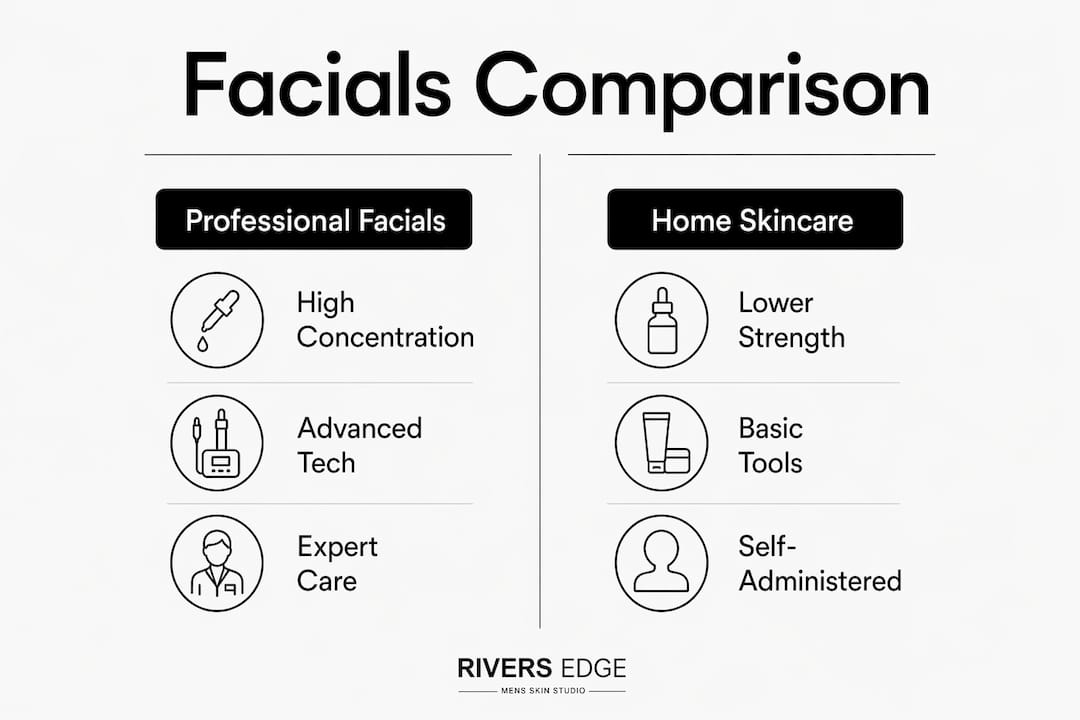 Infographic comparing professional facials and home skincare