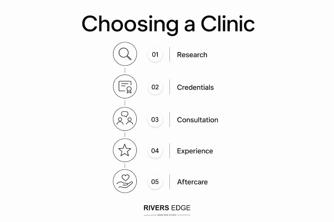 Infographic showing steps to choose men's aesthetic clinic