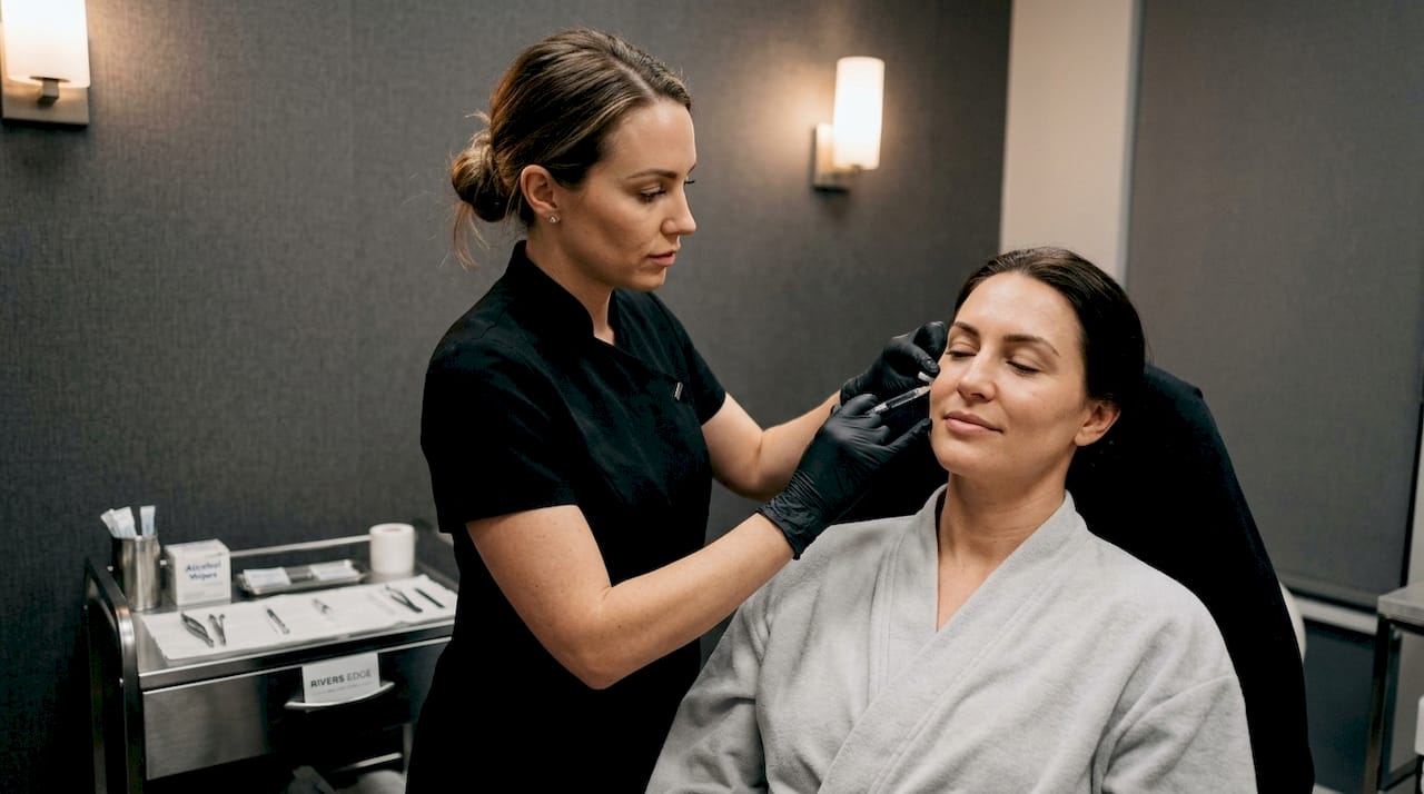 Close-up of subtle facial enhancement treatment