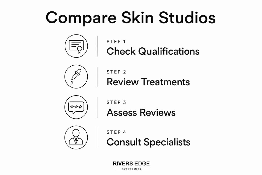 Infographic illustrating skin studio comparison steps