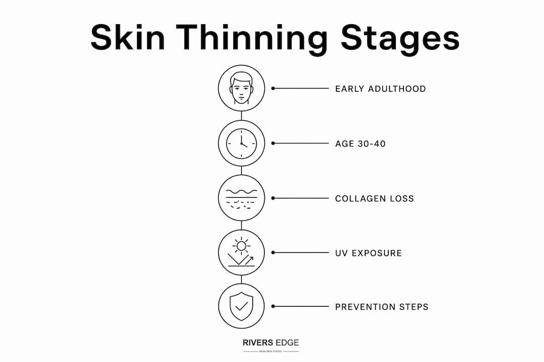 Infographic showing stages and prevention of skin thinning