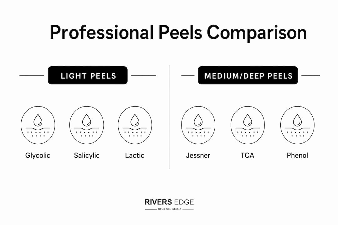 Infographic comparing types of professional peels for men