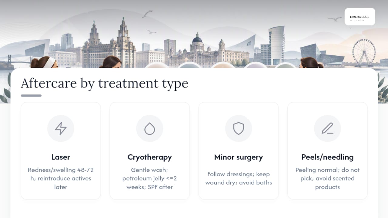 Comparison of aftercare steps by treatment type