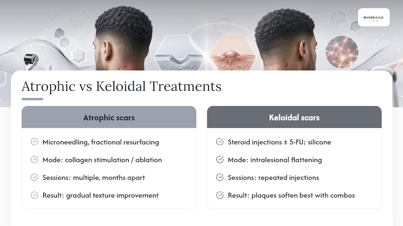 Diagram comparing scar treatments by scar type