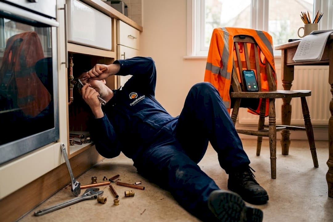 Gas engineer under sink misses work call
