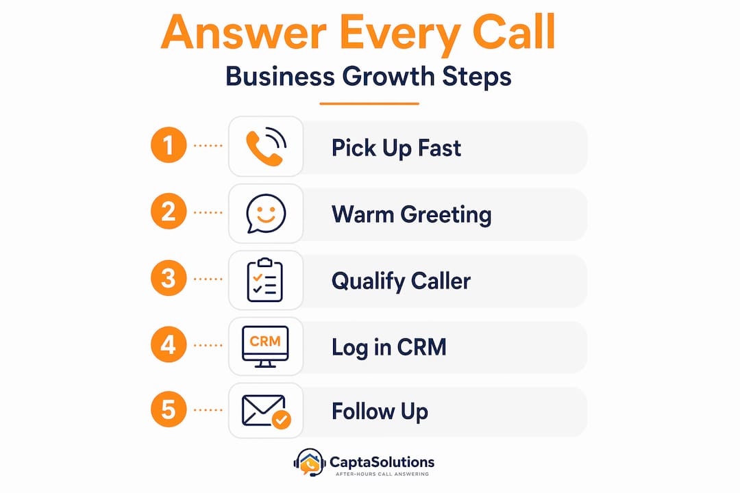 Infographic showing steps to answer business calls