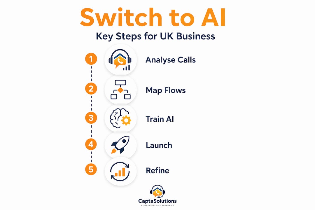 Infographic showing steps to switch to AI receptionist