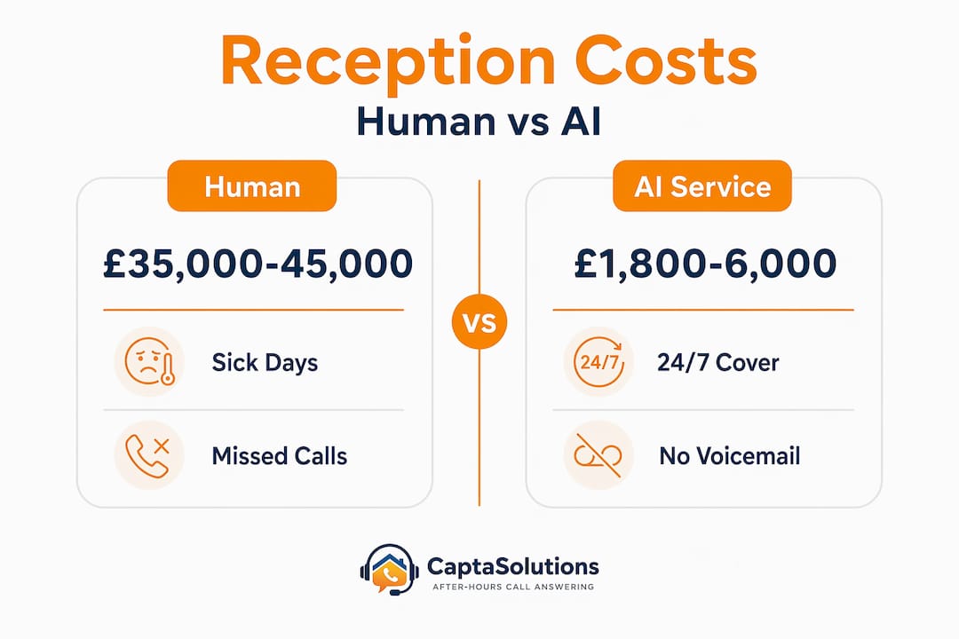 Infographic comparing human vs AI receptionist costs