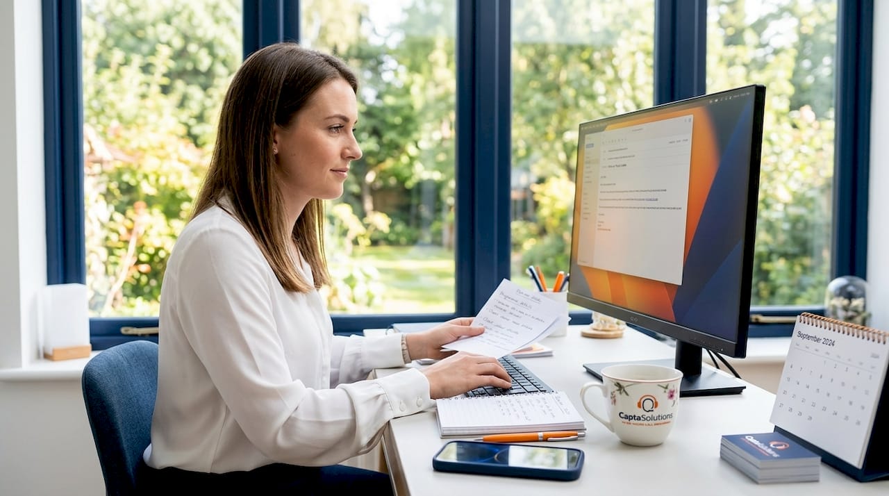 Sales professional composing personalized follow-up email