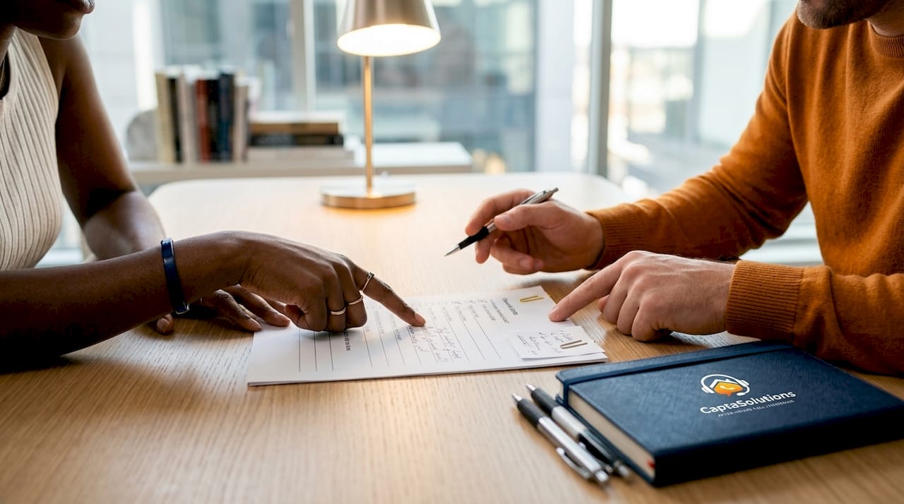 Hands pointing at lead magnet checklist document