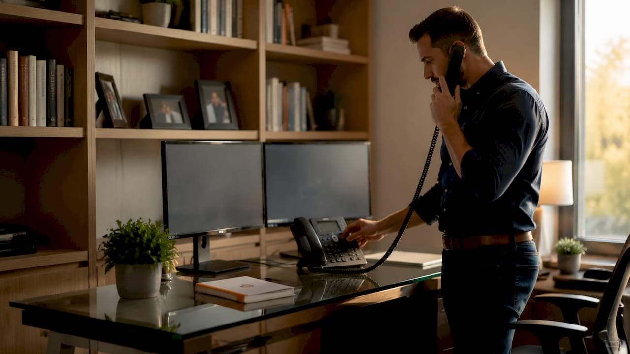 Close-up of call management technology in use