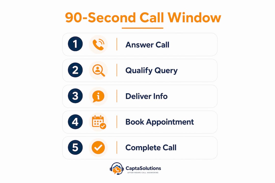 Infographic showing 90-second call handling flow steps