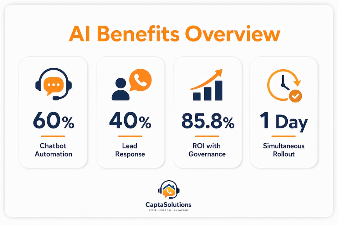 Infographic showing AI benefits and ROI stats