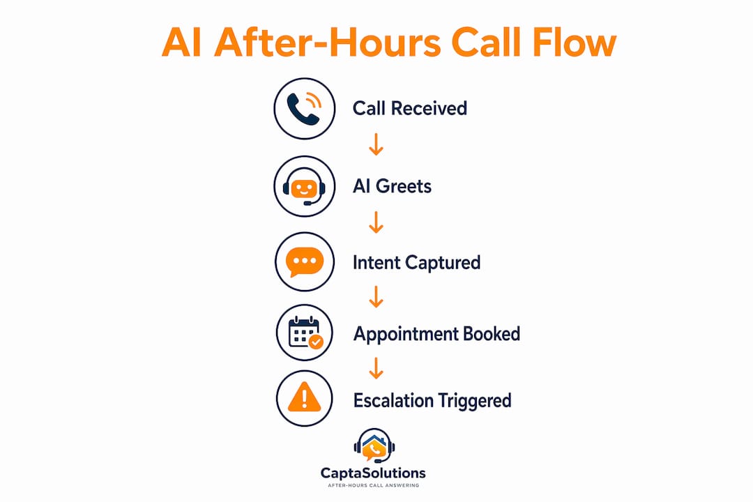 Infographic illustrating the AI after-hours call handling process