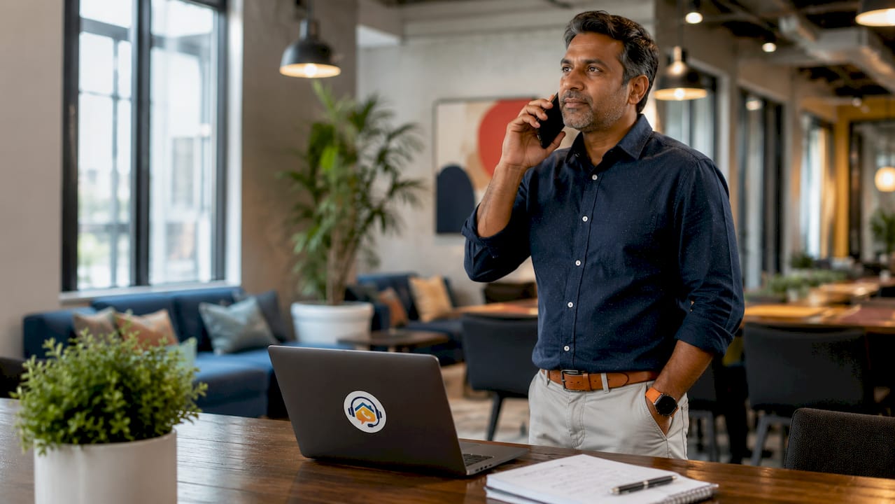 Businessman promptly answering phone call