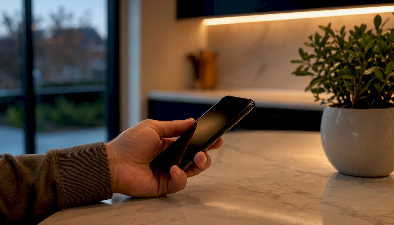 Hand holding smartphone for appointment rescheduling