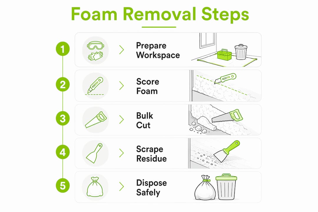 Infographic showing main closed-cell foam removal steps