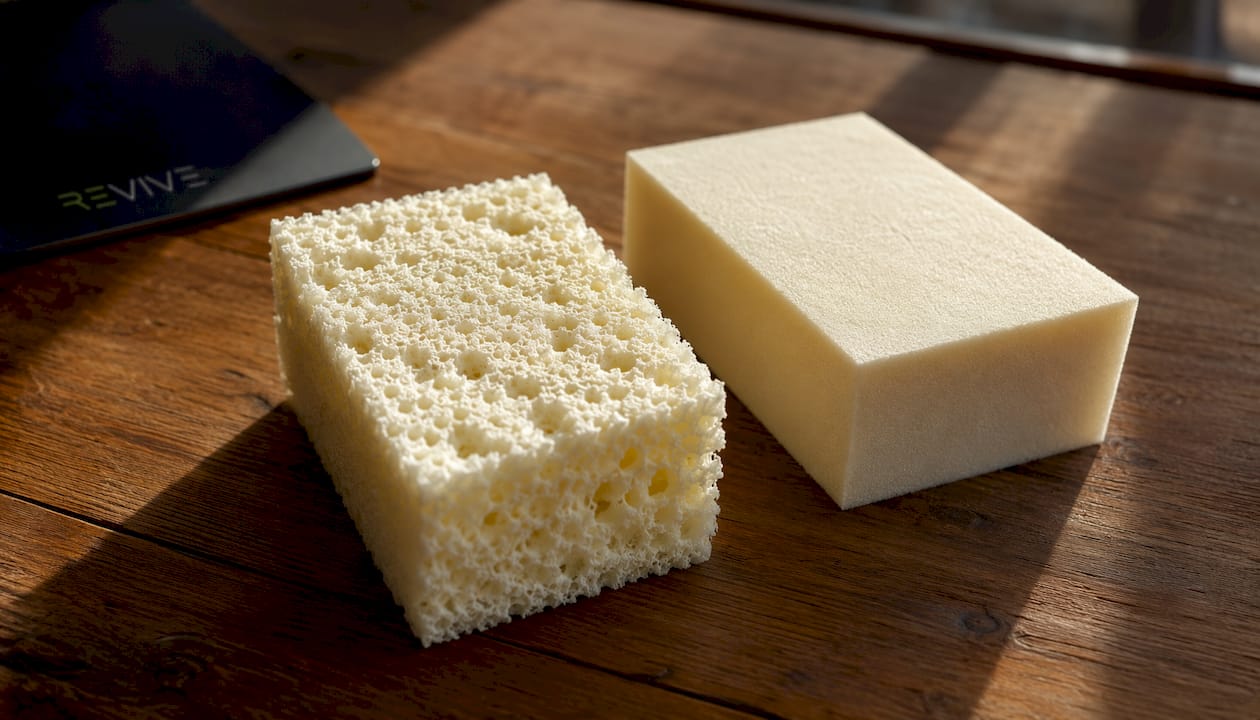 Close-up of open-cell and closed-cell spray foam textures