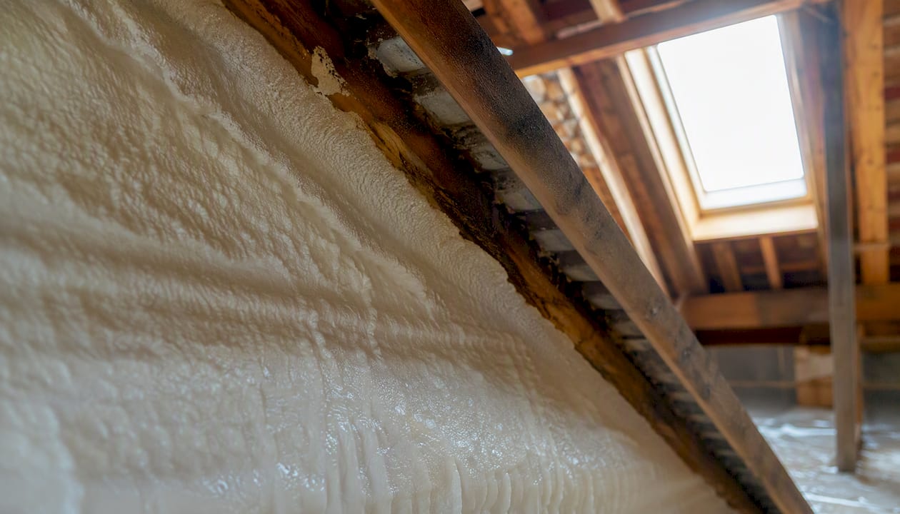Closed-cell foam trapping moisture near timber