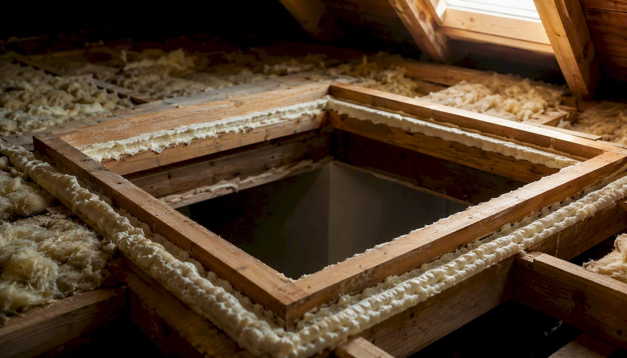 Open-cell foam bonding to loft hatch frame