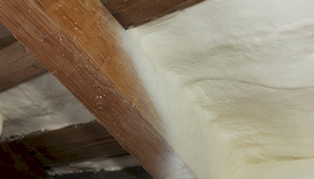 Closed-cell spray foam rigid dense insulation close-up