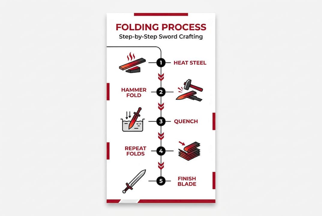 Infographic showing sword folding process steps