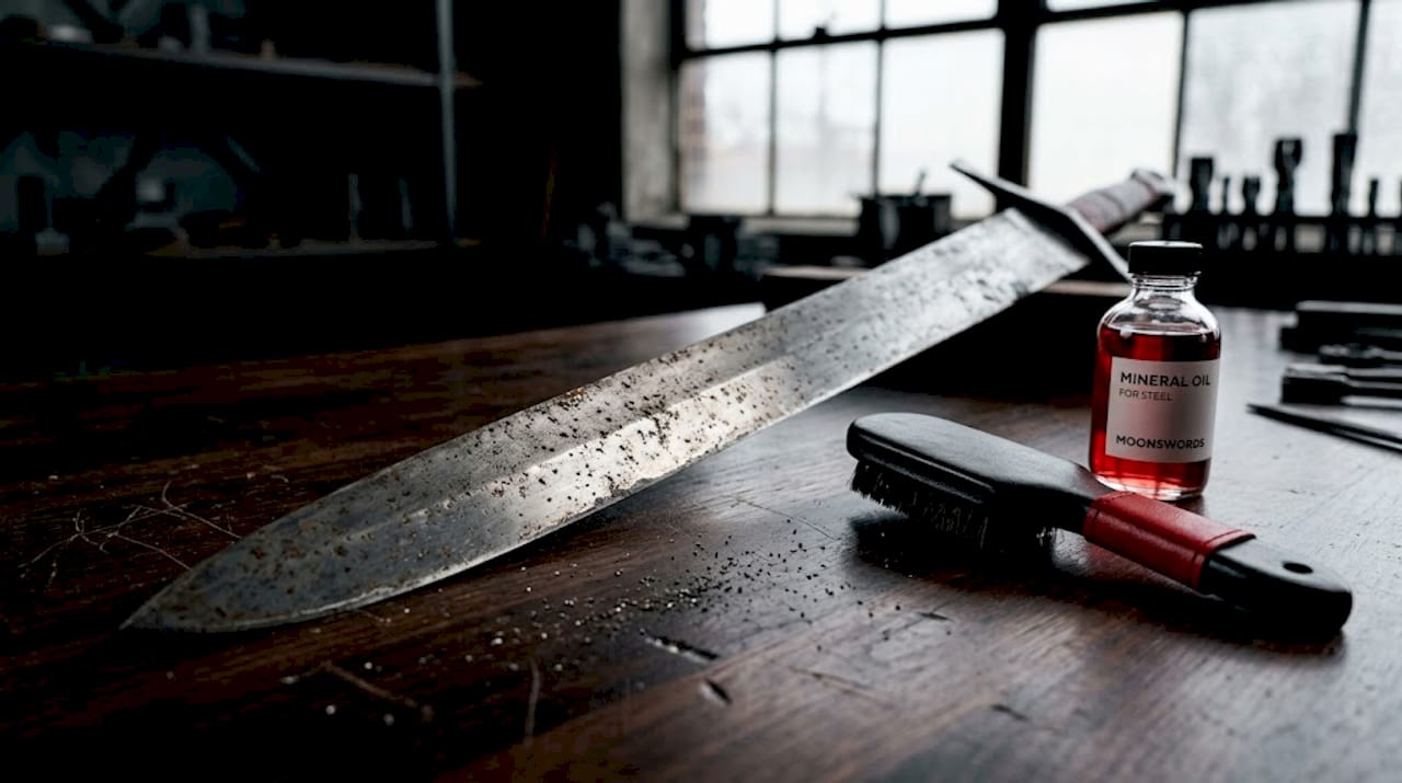 Rust and corrosion visible on sword blade