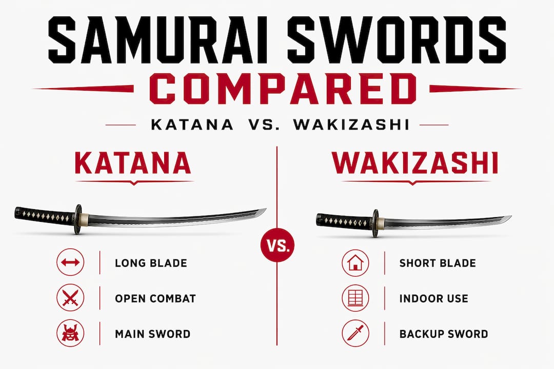 Infographic contrasting katana and wakizashi features