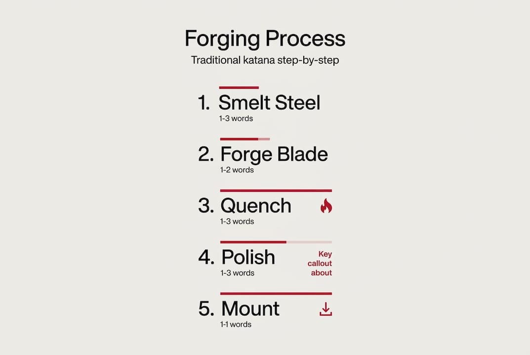 Infographic showing traditional katana forging steps