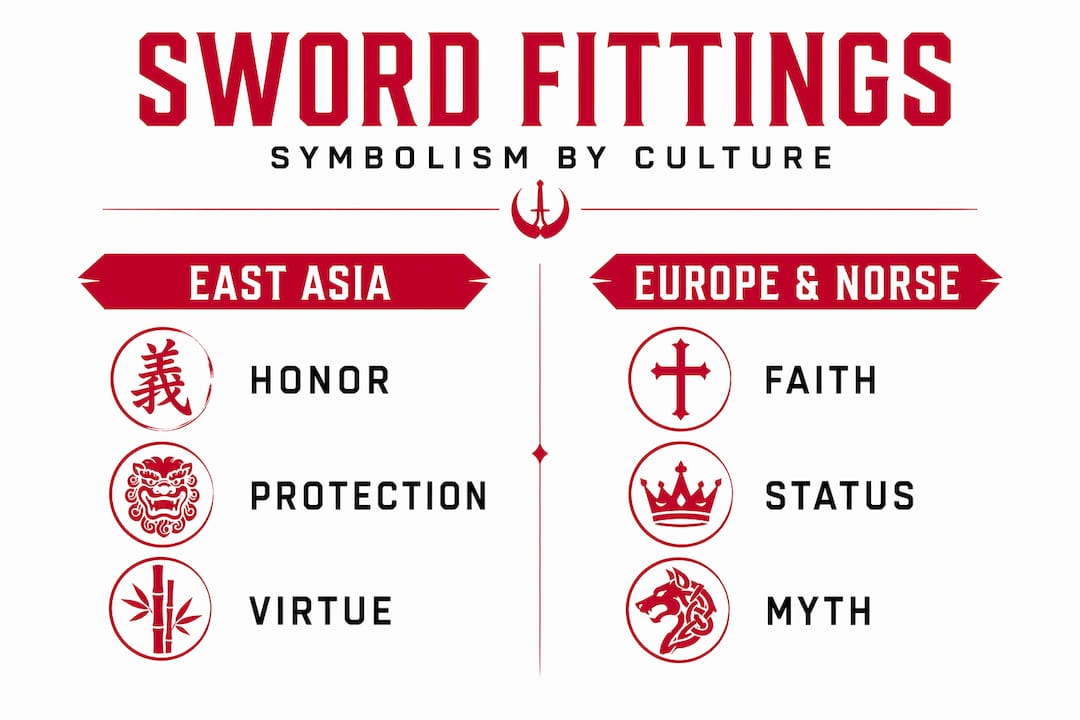 Infographic comparing sword fitting symbolism by culture