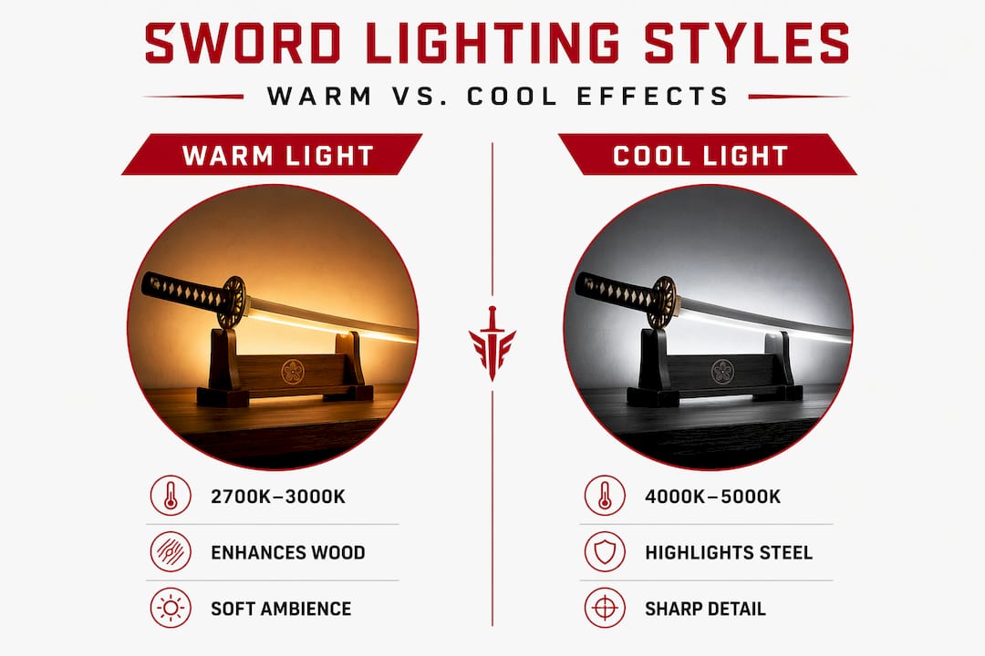 Infographic compares warm and cool sword lighting