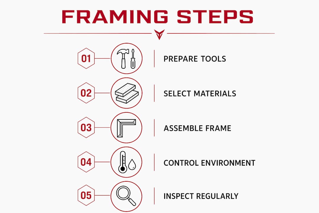 Infographic outlining five key steps in sword framing process