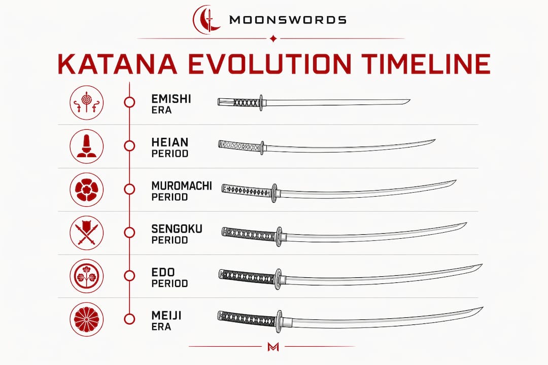Infographic showing timeline stages of katana design evolution