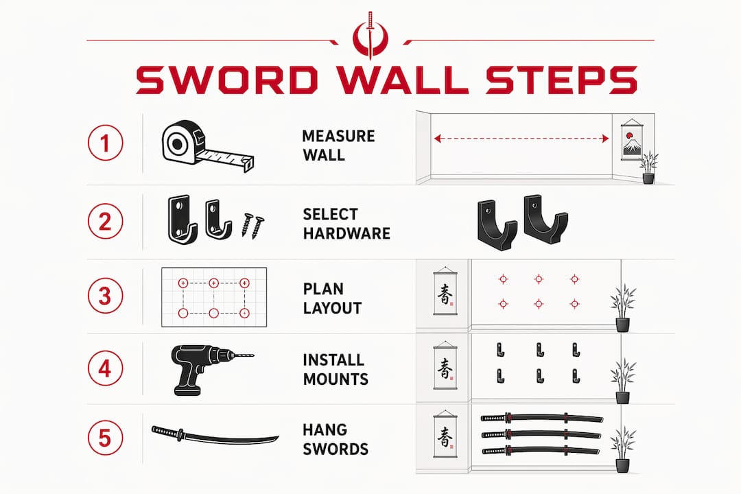 Infographic of steps to install sword wall