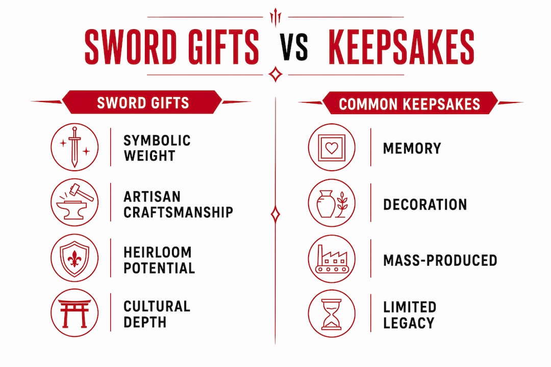 Infographic comparing sword gifts with common keepsakes