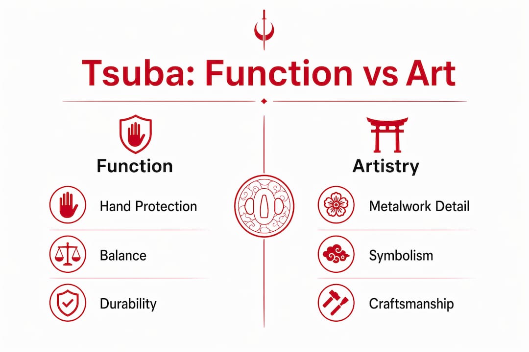 Infographic comparing tsuba function and artistry